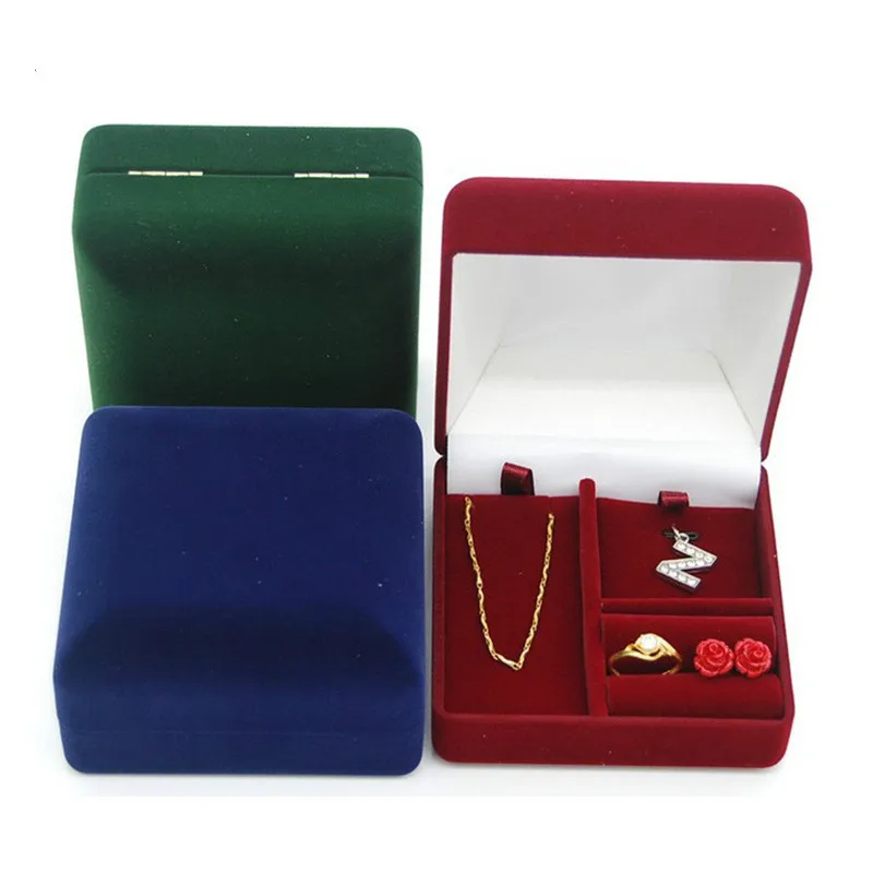 

9*9*5.4Cm Red/green/blue Velvet Multifunctional Jewlery Box Ring Pendant Necklace Display Holder Jewelry Organizer Storage Box