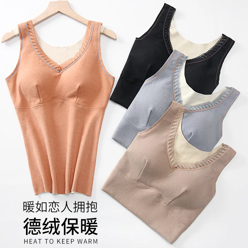 Tank Tops Seamless ชุดชั้นใน Camisole เสื้อกั๊กเสื้อผู้หญิงเซ็กซี่ฤดูหนาวด้านในสวมใส่เสื้อกั๊กชุดนอน Bra