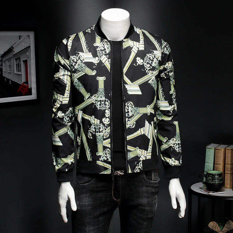 Men Floral 2020 Plus Size 5XL Pattern Jacket Gold Baroque Mens Jackets Party Club Jaqueta Bomber Moda Hombre Black