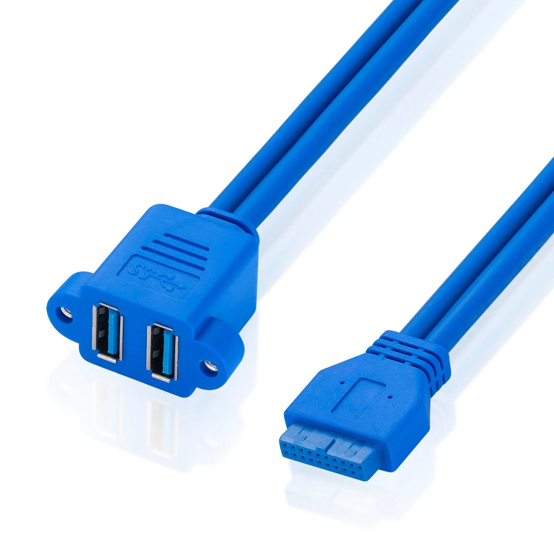 Placa base Bochara de 20 pines a doble USB 3,0 hembra, Cable de datos, lámina + trenzado blindado con tornillo de montaje en Panel, 50cm