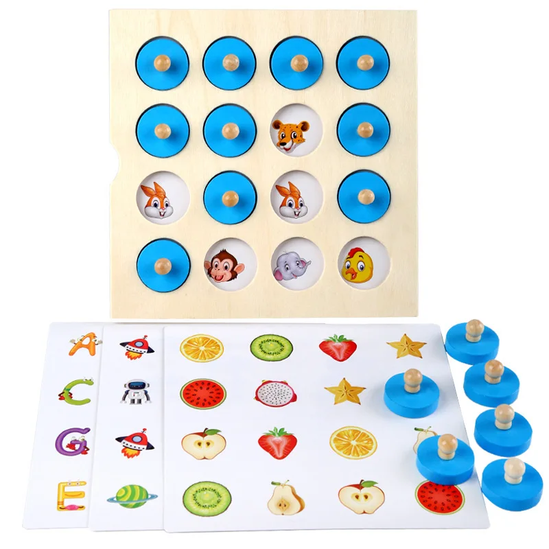 Montessori Memory Chess Puzzles para Crianças, Match Game, Color Pattern, Wooden Board, Cognitive Toy, Habilidade de Aprendizagem, Brinquedos Educativos