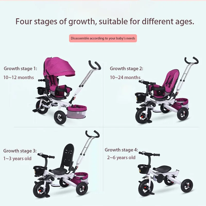 Multifunction Folding Can Sit And Lie Children\'s Tricycle Baby Stroller Bicycle Reclining Seat Space Wheel Three Wheels Stroller