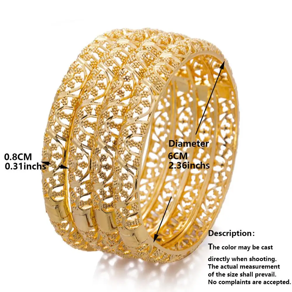 24K Luxury Gold Color Bangles For Women Wedding Bride Bracelets Gold Color Jewelry Middle East African Gifts