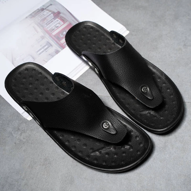 YRZL Flip Flops Men Summer Slippers Beach Sandals Comfortable Casual Shoes Fashion Black Non-Slip Bathroom Shoes Men Slides