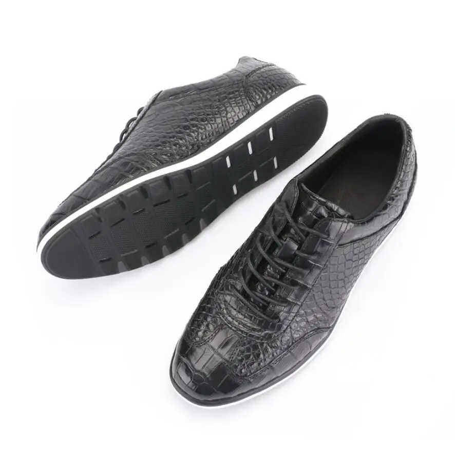 Sipriks Luxury Black Crocodile Skin Casual Shoes Men's Sneakers Flat-Bottomed Shoes Sport Running High Quality Alligator Skin 44