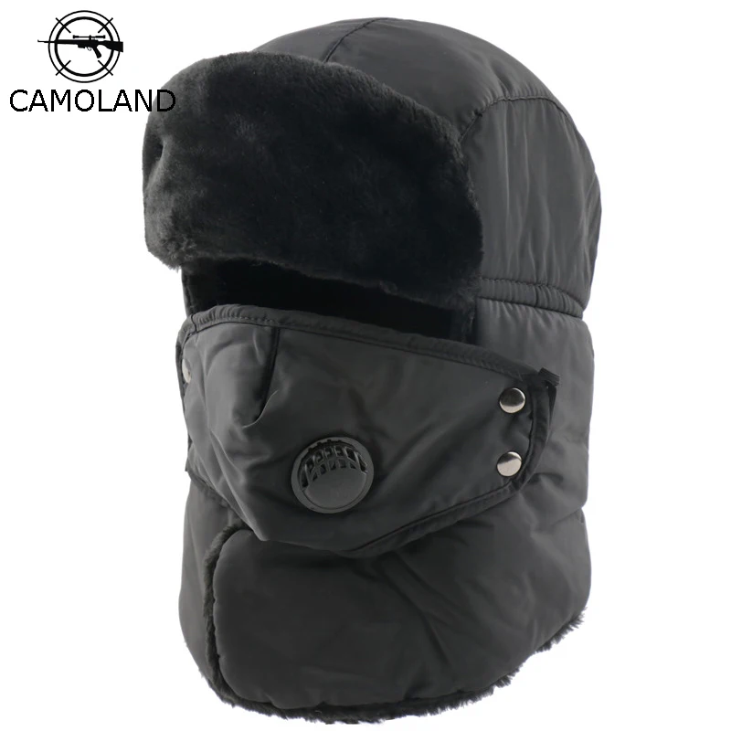 CAMOLAND Winter Thermal Faux Fur Bomber Hats Women Men Scarf Earflap Cap Russian Hat Waterproof Trapper Snow Skiing Caps