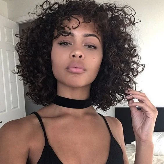 Rebecca Short Curly Human Hair Wigs For Black Women Peruvian Remy Full Wig With Bangs Bouncy Curl Black Cosplay Wigs Nature Wave