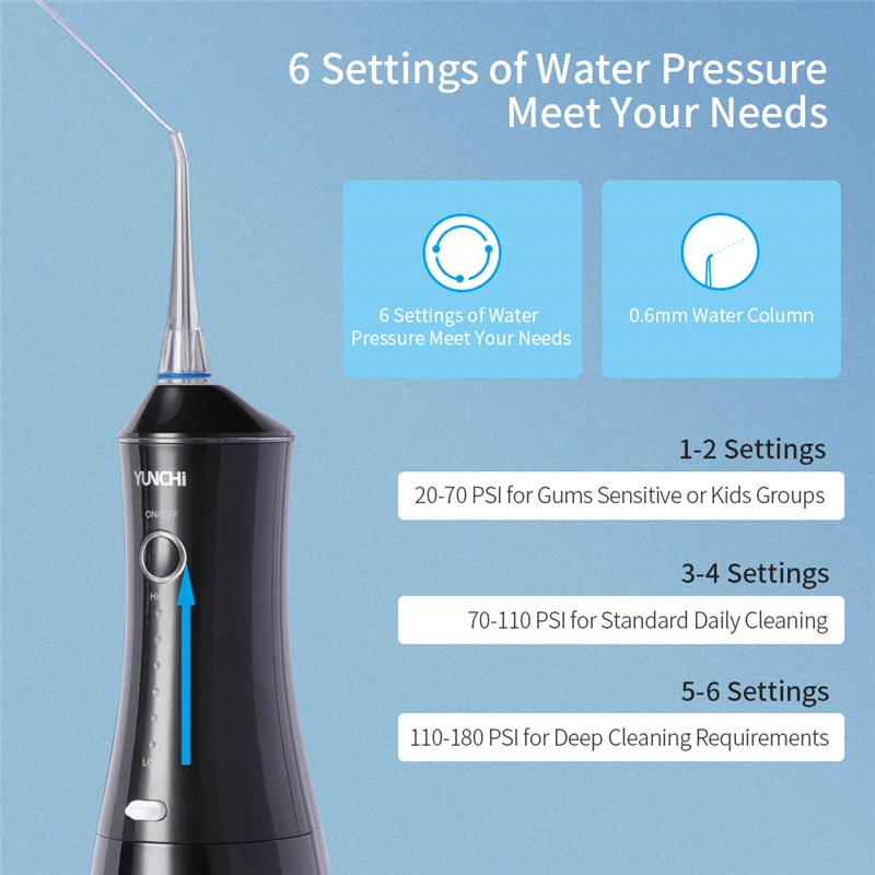 جهاز تنظيف الأسنان بالماء, جهاز محمول لتنظيف الأسنان بالماء 320 مللي بخزان مياه 180PSI نفاثة للأسنان 6 أوضاع USB قابلة للشحن منظف الأسنان 6 فوهات