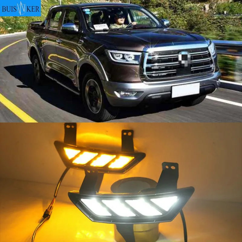 

1 Pair For Great Wall POWER PEAK PERFECT 2019 2020 Car LED Daytime Running Lights with Turn Signal Yellow Style 12V DRL