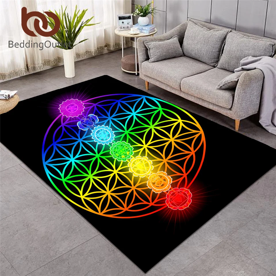 BeddingOutlet Chakra Carpets for Living Room Zen Theme Rectangle Area Rug Colorful tapis Flower of Life Geometric Floor Mat Hot