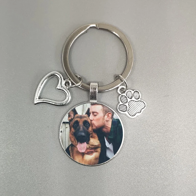 Custom DIY Dog Photo Keychain I Love Dog Glass Crystal Pendant Mini Heart Keychain Car Key Man and Girl Favorite Gift Souvenir