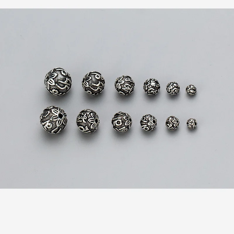 925 Sterling Silver Craftwork Buddhism Mantras Round Spacer Beads 6 8 10 12 14 16mm Buddha Silver Charm Beads DIY Jewelry Making