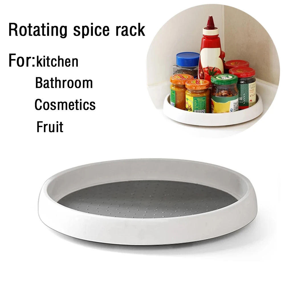 30cm Kitchen Condiment Round 360 Degrees Rotating Storage Tray Convenient Spice Snack Rack Non-slip TPR Home Cosmetics Organizer