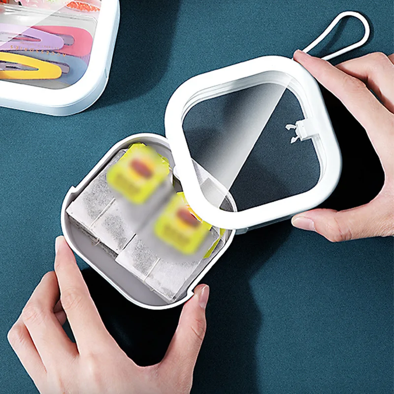 Handle Travel Portable Cotton Hairpin Storage Box Transparent Cover Small Objects Sorting Box Sundries Sorting Storage Box