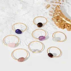 Irregular Natural Stone Ring Healing Crystal Quartz Tiger Eye Rings For Women Gold Color Thin Rings Men Fashion Jewelry Party