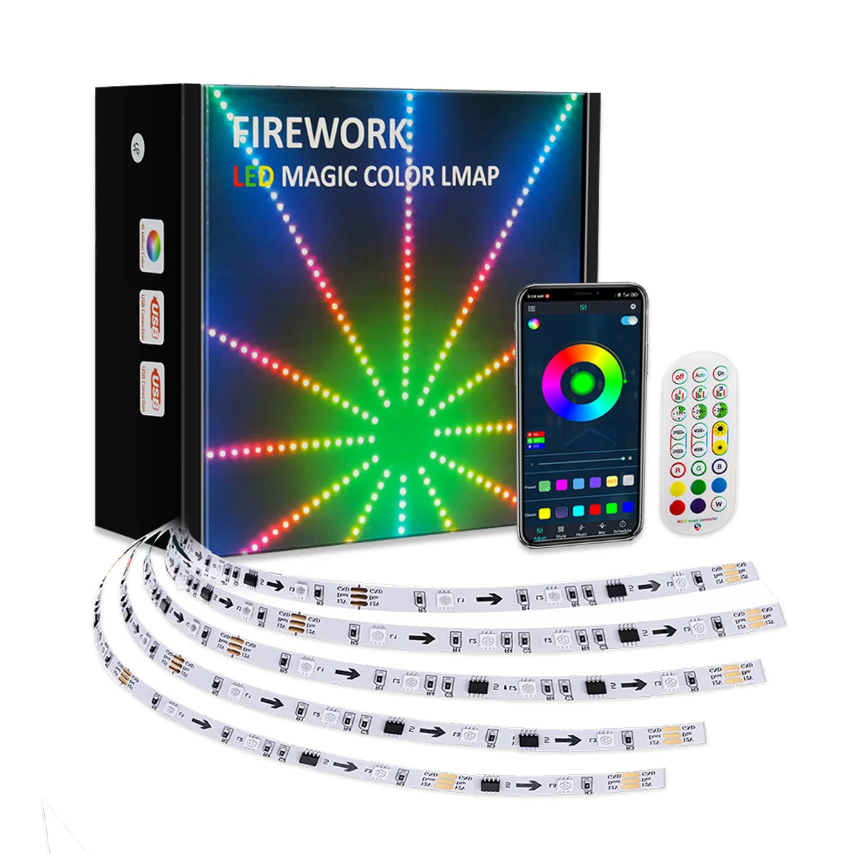 

Fireworks LED Strip Lights, RGB Neon LED TV Backlight, Christmas Room Decor, Music Sync, Horse Race Light Tape