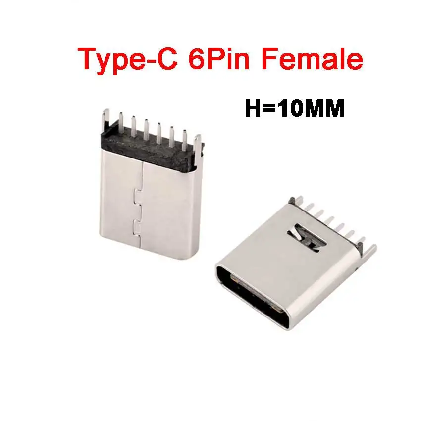 10Pcs 6 Pin SMT Socket Connector Micro USB Type C 3.1 Female Placement SMD DIP For PCB Design PD high current Fast Charge H10MM