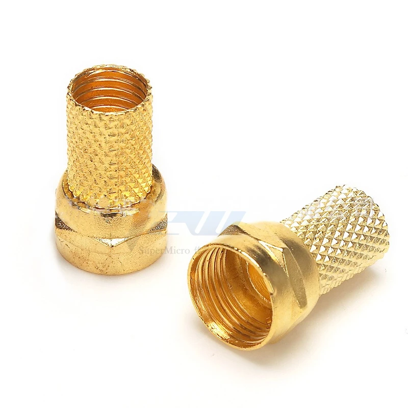 10 Pcs Twist On RG6 F Type Coaxial Cable Connector Plugs Brass Materials Singnal Line Connector Copper Galvanized High Quality