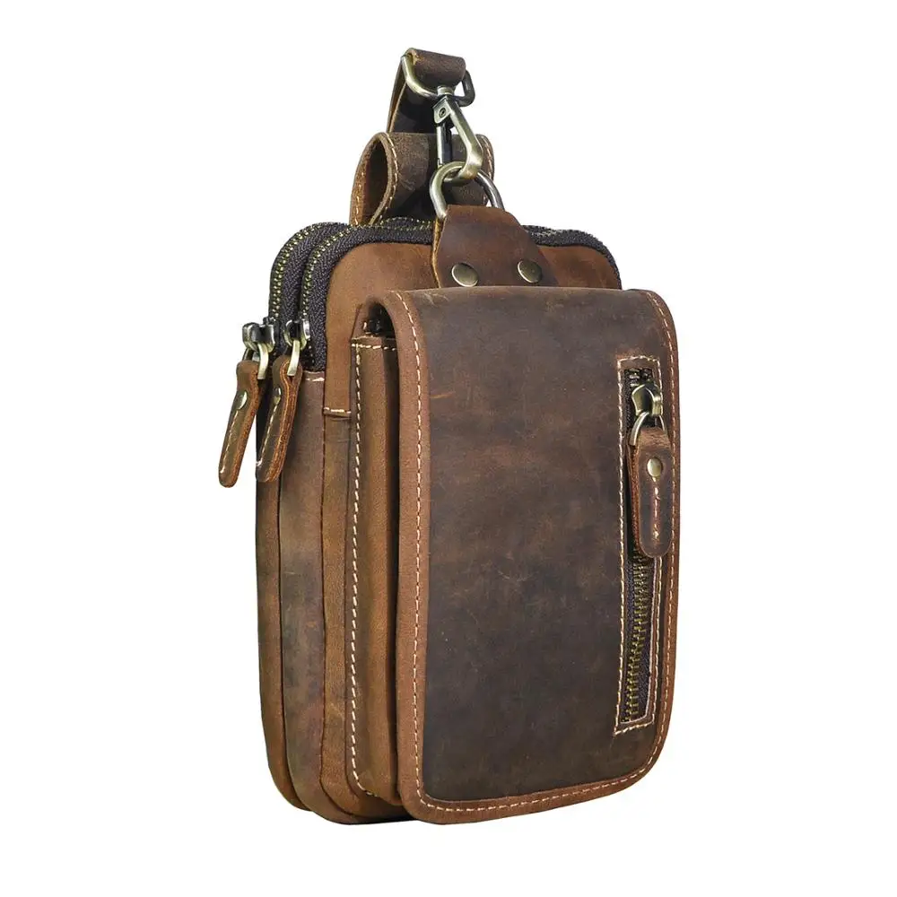 Riñonera de cuero Natural de lujo para hombre, diseño Casual Vintage, Bolso pequeño con gancho para el trasero, cinturón para la cintura, estuche