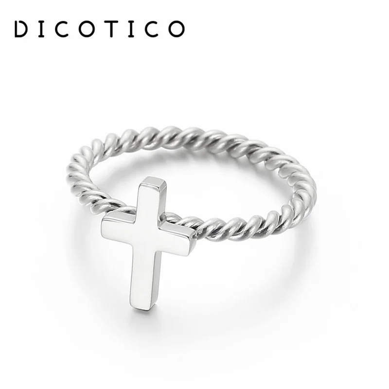 Simple Cross Christian Rings For Women Gold Silver Color Stainless Steel Twist Wedding Bands Ring For Women Jewelry Gifts