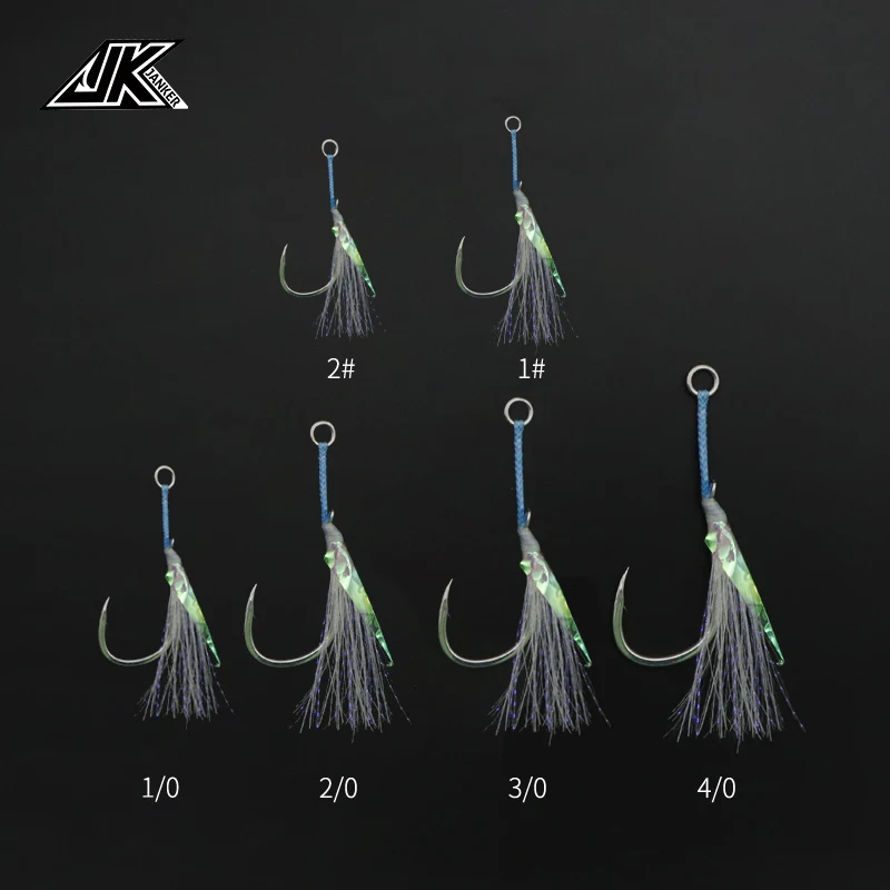 JK LAS-L Shore Jigging Light Assist 3X Jig Hooks Sea Carbon Japan PE Line Fishhook Glow Silk Fish Hook Lure Fishing Tackle