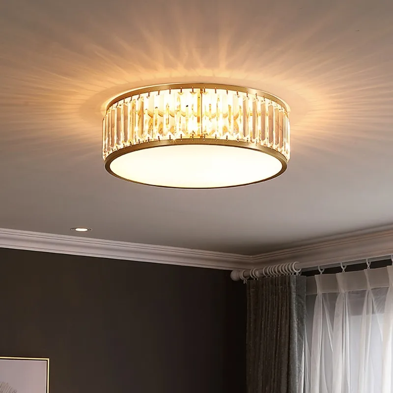

Modern Copper LED Crystal Ceiling Light Indoor Lighting Fixture Home Decoration Round Ceiling Lamps for Living Room Bedroom