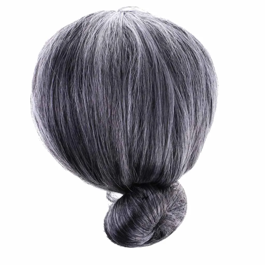 Peluca de moño corto gris de Color plateado para mujer antigua, disfraz de fantasía para Cosplay, novedad