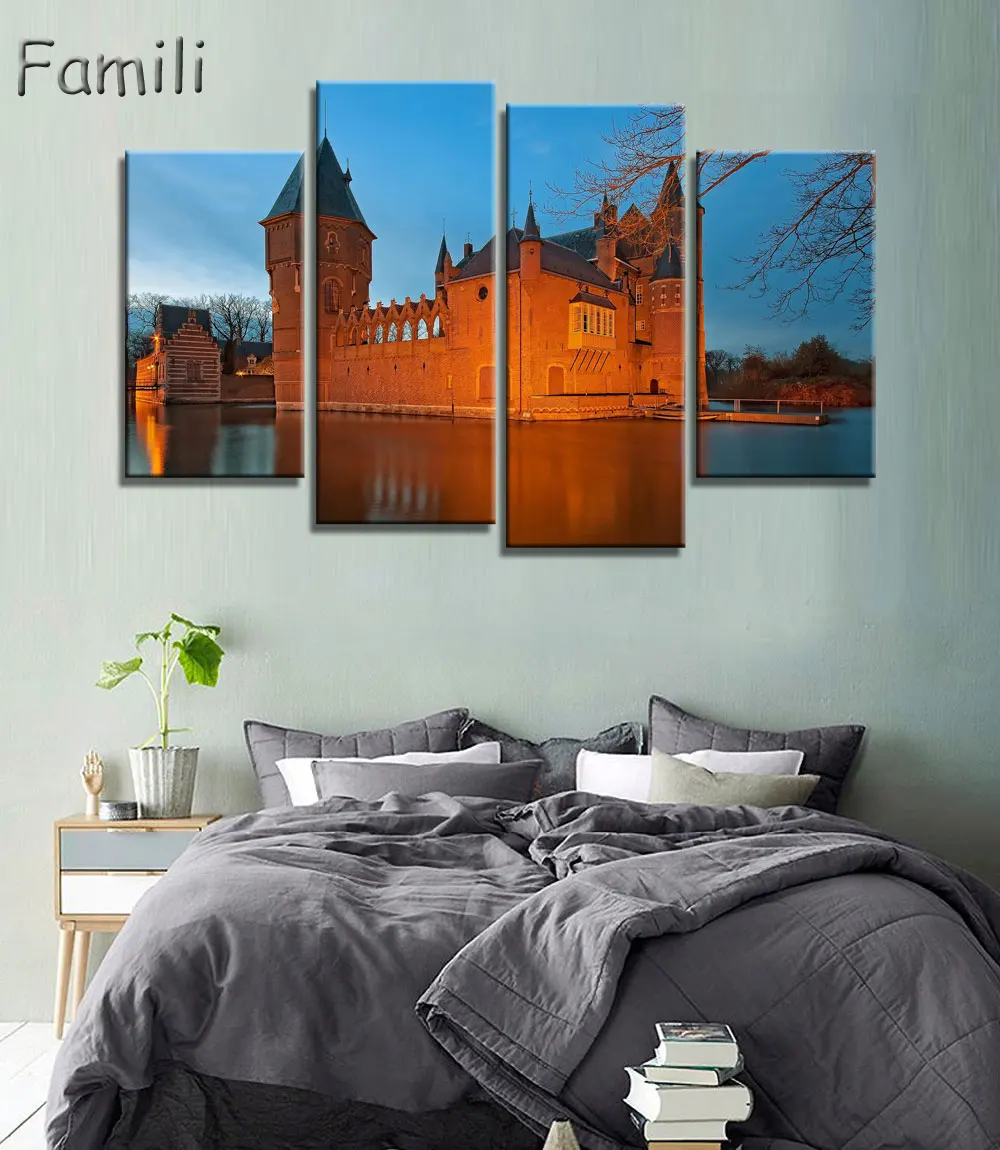 4pcs/set Modern Netherlands city Canvas art Painting on the Wall Modular Pictures vintage home decor Canvas Painting for Living