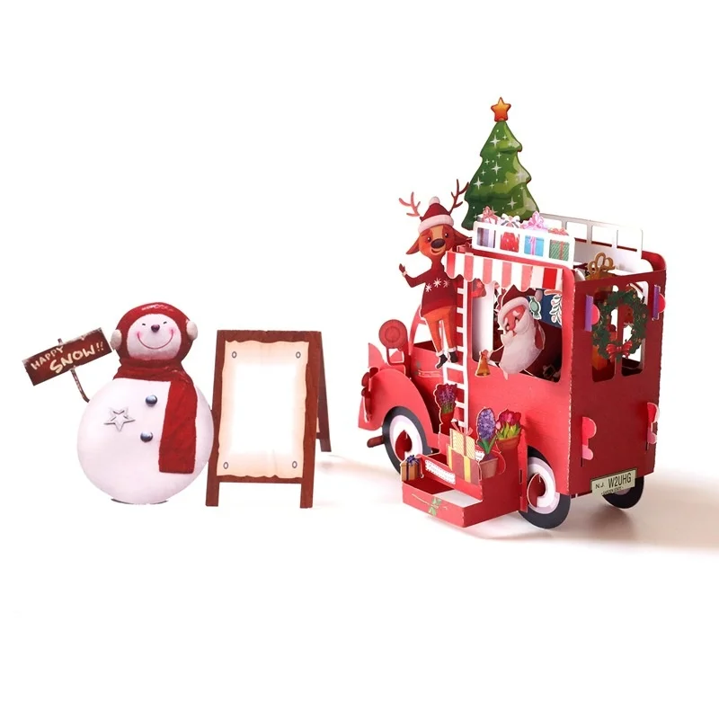 3D Christmas Greeting Card Pop-Up Cards Snowman Santa Claus Car Paper Envelope Postcard Wedding Birthday Invitation Cards Gifts