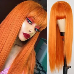 Long Orange Wig with Bangs Straight Orange Wigs for Women Cosplay Long Synthetic Orange Wig Natural Looking for Daily Wear