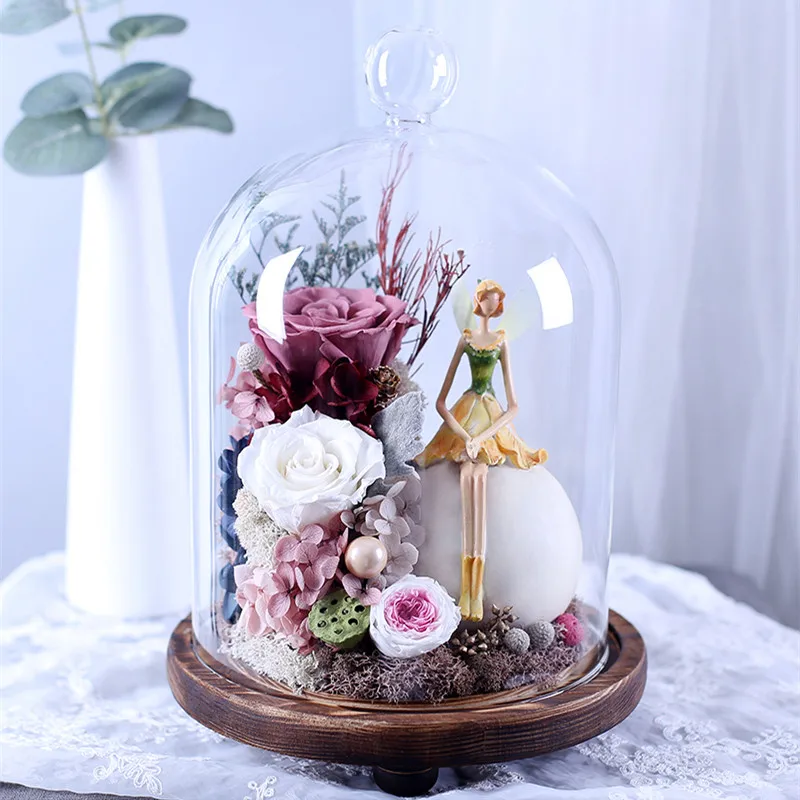 12*16cm Big Size Round Ball Top Glass Dome Vase Home Decoration Transparent Cover Three Legs Antique Base DIY Wedding Favor Gift
