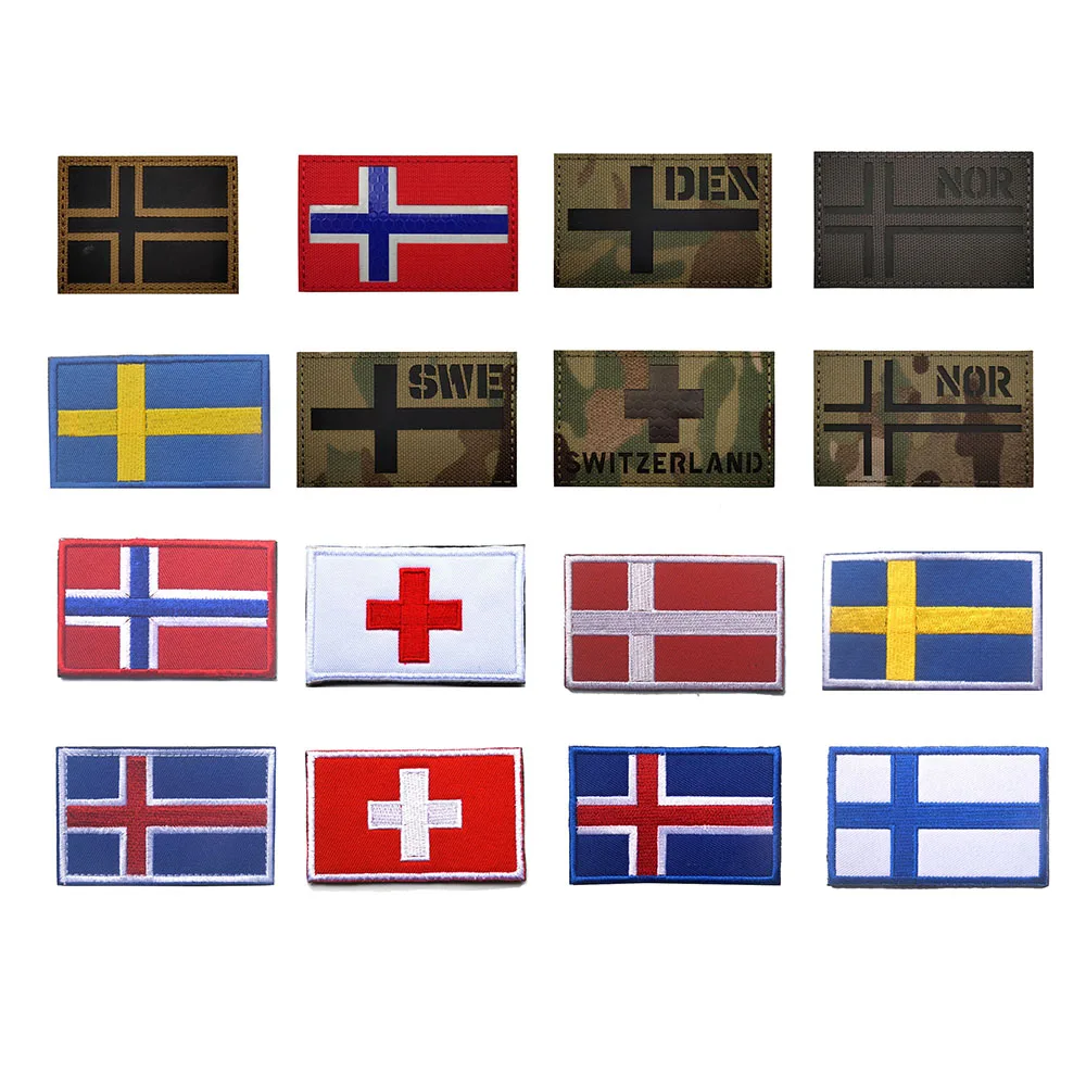 Nordic Country Embroidery Badge Patches Iceland Denmark Norway Finland Sweden Embroidery Hook&loop Armband Patches for Clothing