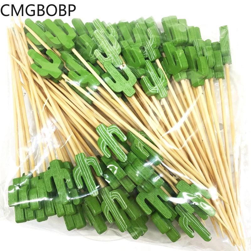 

100pcs Disposable Cactus Bamboo Fork Party Buffet Fruit Desserts Food Cocktail Sticks Sandwich Tableware Pick Skewer Party Decor