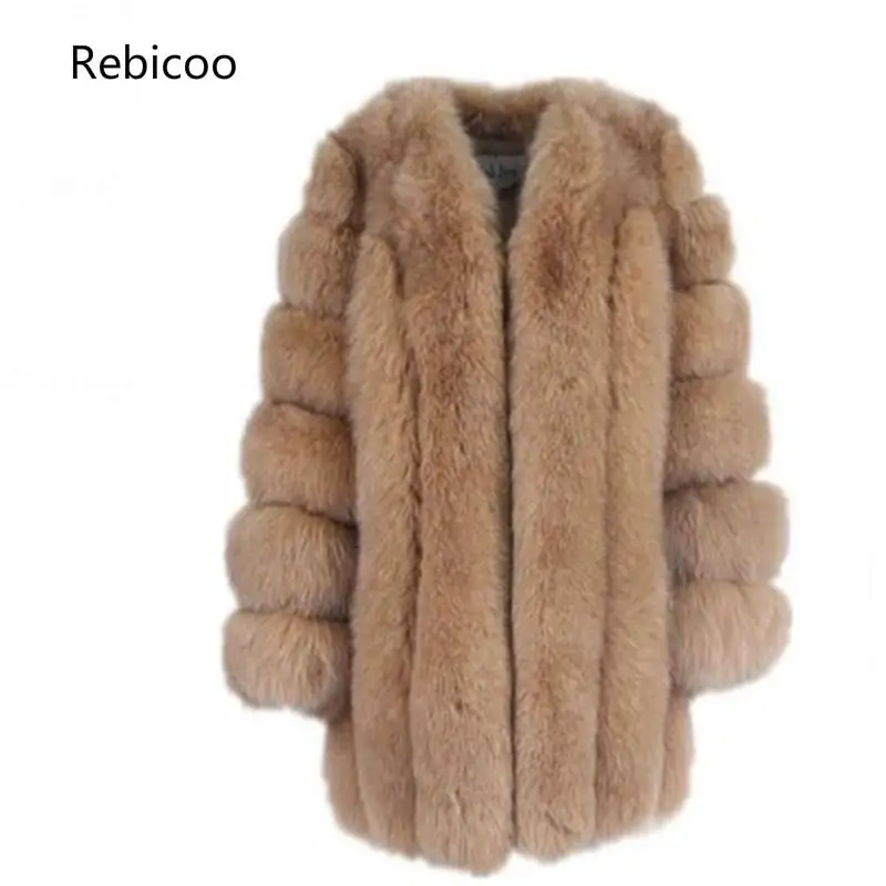 

Women Winter Fluffy Faux Fur Coat High-Quality Thick Imitated Fox Fur Overcoat Female Warm Outwear