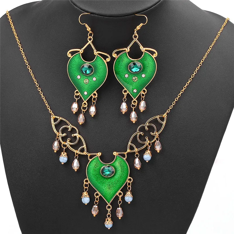 1 Set Necklace Women Cosplay Resin Pendants Princess Jasmine Necklace Women Gifts Halloween Gift Gold Color Necklace