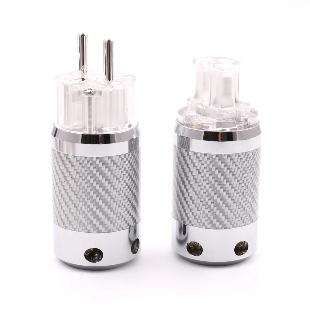 Hifi audio Silver Plated EU Schuko Power Plug IEC Female connector Carbon Fiber Metal Chassis Connector HI Eed