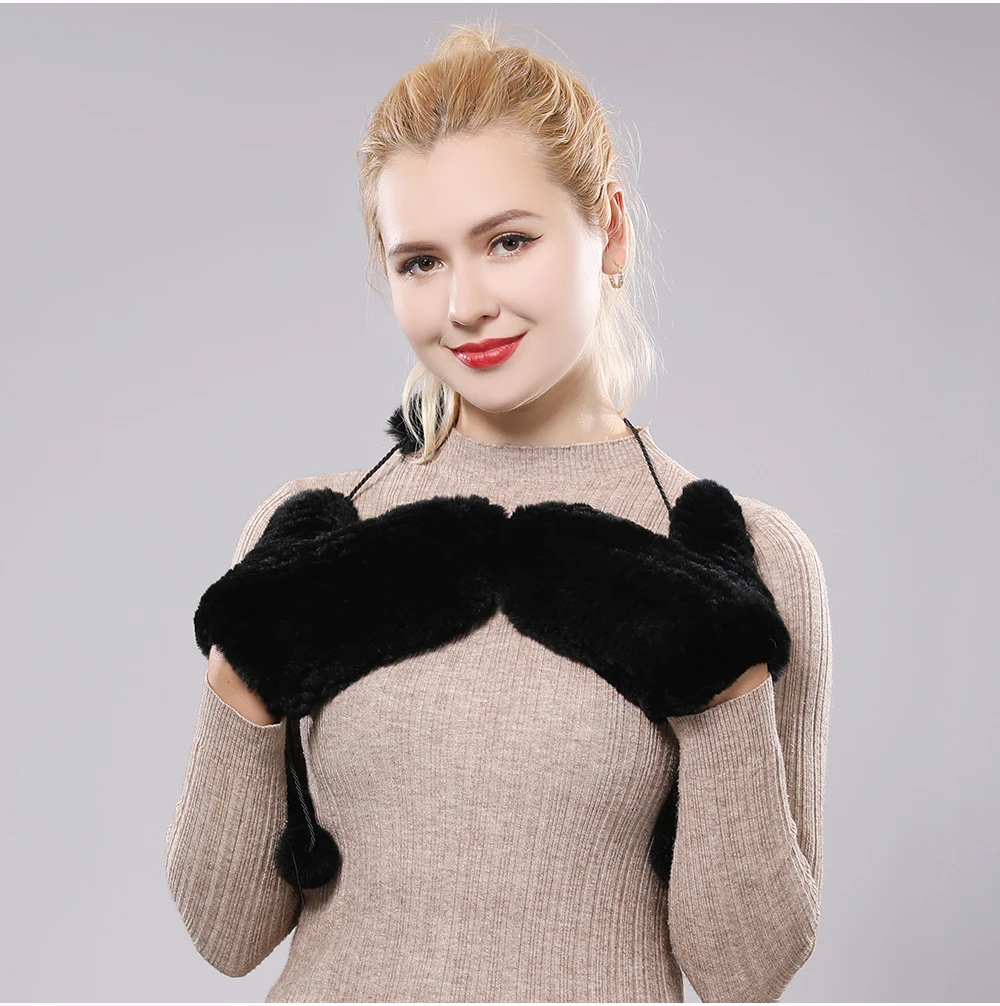 Women's Winter Warm Real Rex Rabbit Fur Gloves Good Elastic Ladies Fur Mittens Girls Outdoor Warm Natural Rex Rabbit Fur Mittens