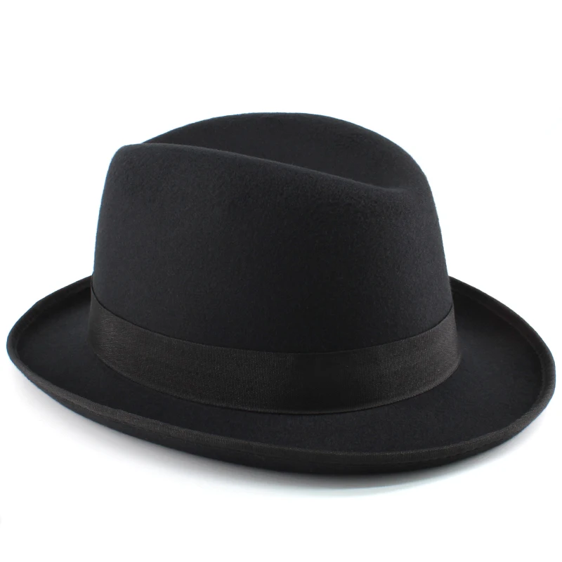 Men Women Wool Classical Homburg Hats Bowtie Band Fedora Caps Trilby Sunhat Jazz Winter Warm Adjustable Size M-L 7 1/8-7 3/8