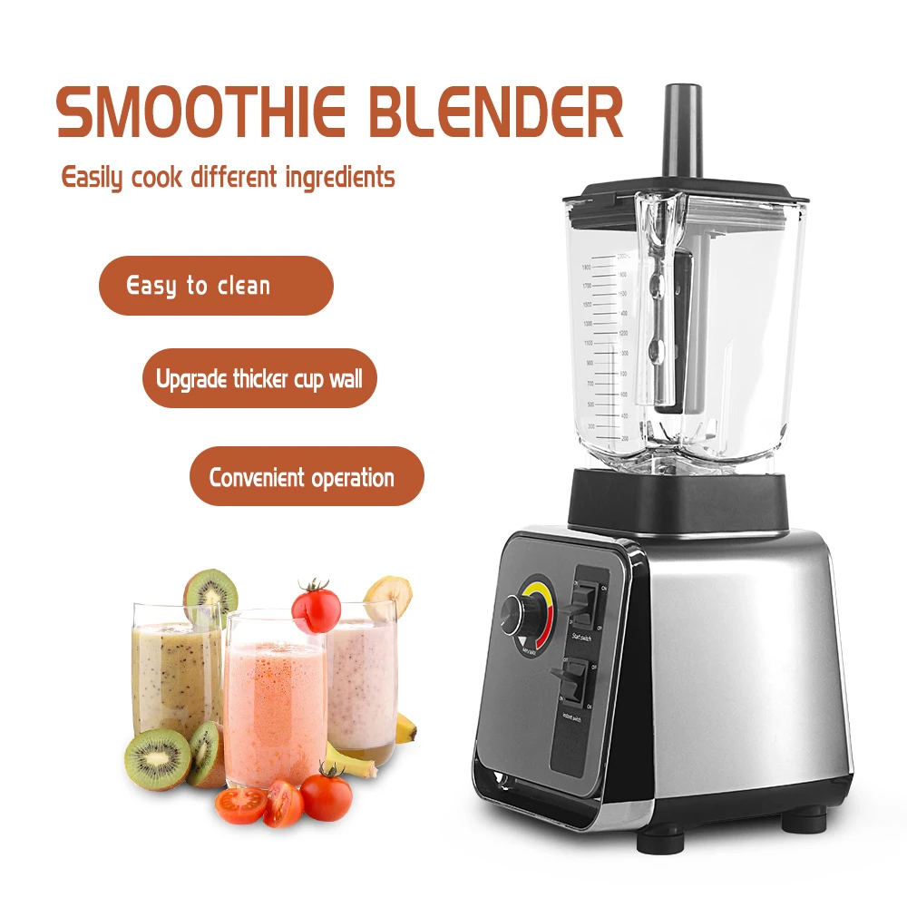 2L Blender Mixer Juicer Daya Tinggi Prosesor Makanan Es Smoothie Bar Buah Blender dengan Bar Aduk 1800W Operasi Sederhana