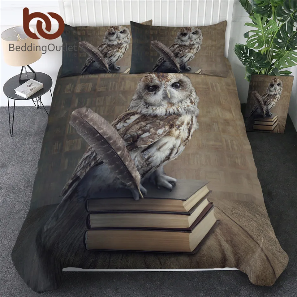 

BeddingOutlet Owl Bedding Set Queen Vivid Printed Duvet Cover 3D Books Animal Bedspreads for Adults Polyester 3-Piece Bed Set