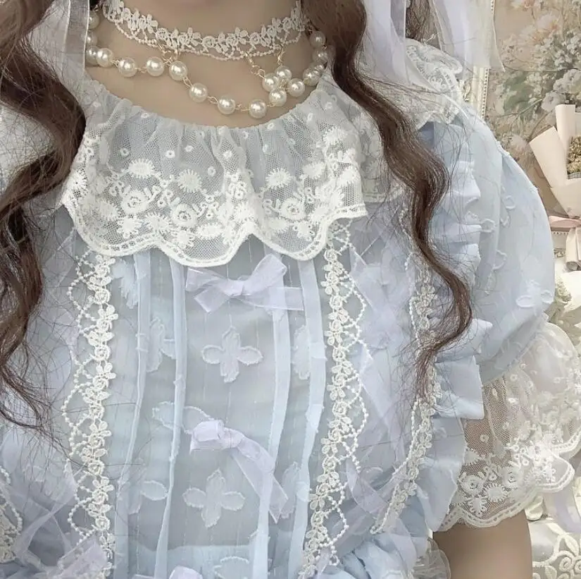 Robe Lolita OP Loli en dentelle pour fille, tenue gothique, douce, Cosoriginal, Kawaii, en dentelle, avec nœud papillon, col rond, victorien, été