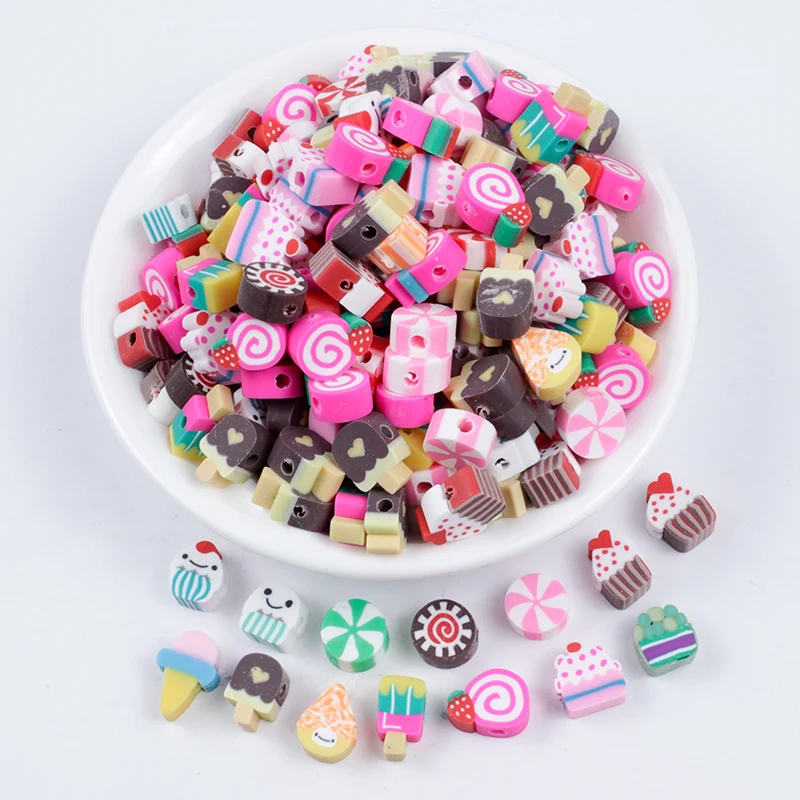 50/100Pcs Fruit/Candy/Ice Cream Random Mixed Color Beads Polymer Clay Beads Polymer Clay Spacer Beads For DIY Jewelry Accesories