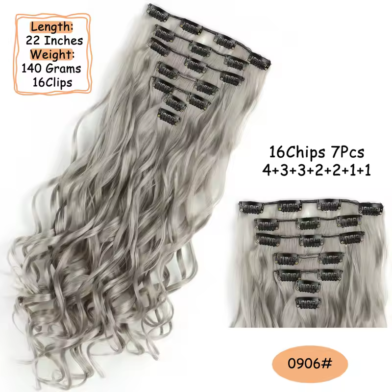 NICESY 16Clips Synthetic 24Inch Long Curly Hair Hairpiece Heat Resistant Hair Extension Clips In Ombre Black Brown Blond Women - Image 7