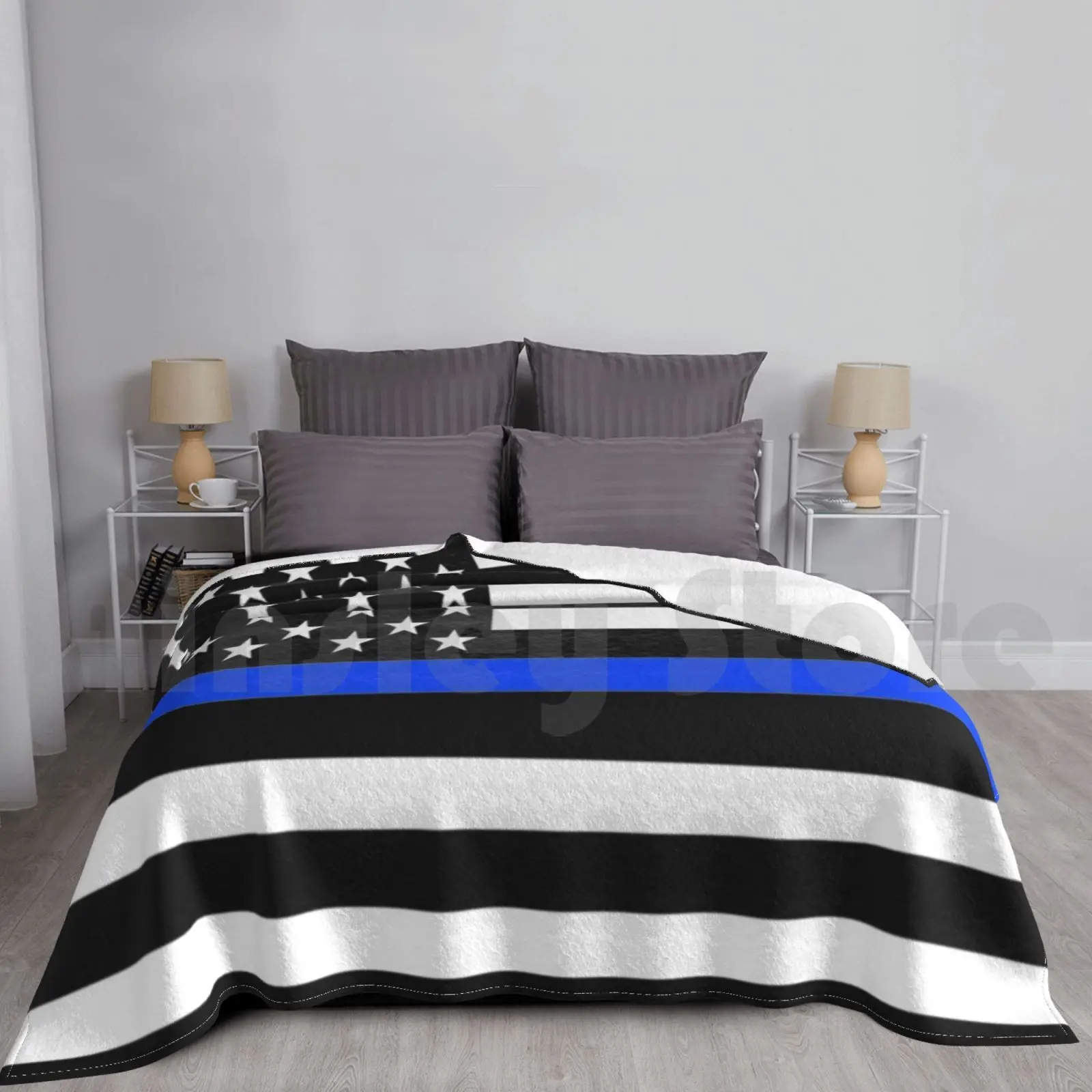 

Blanket Thin Blue Line Lives Matter Police American America Usa Flag Cover Pattern Patriotic Law Officer Enforcement July 4th