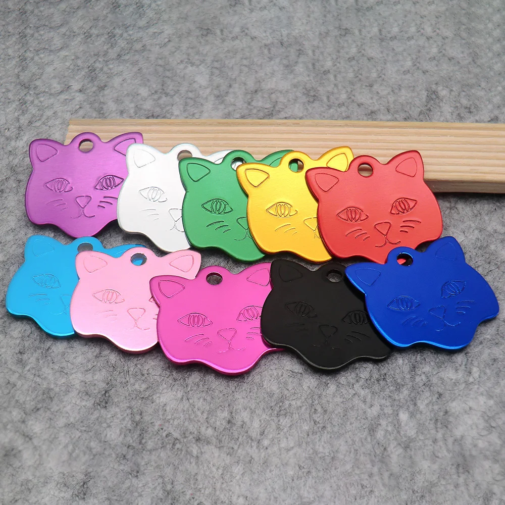 20Pcs Aluminum Personalized Dog Tag Nameplate Pendant Engraved Cat Face ID  Collar Anti Lost Pet Store Address