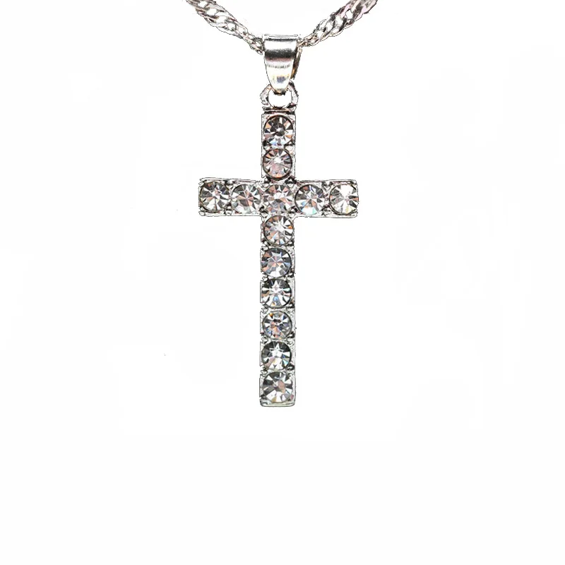 European American Style Fashion Personality Cross Rhinestone Pendant Necklace Snake Bone Chain Full Rhinestone Jewelry Women