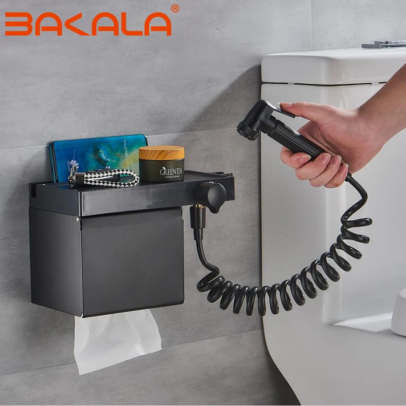 

BAKALA High quality hotel Black White Bidet Shower Faucet Toilet Faucets Mobile phone rack paper towel box Bathroom accessories