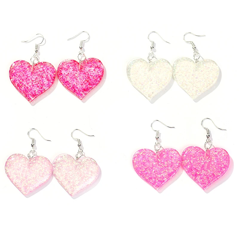 1pair Fashion Craft Glitter Hearth and star Drop Earrings Resin earring for Birthday Gift Child  Girls Teens Jewelry