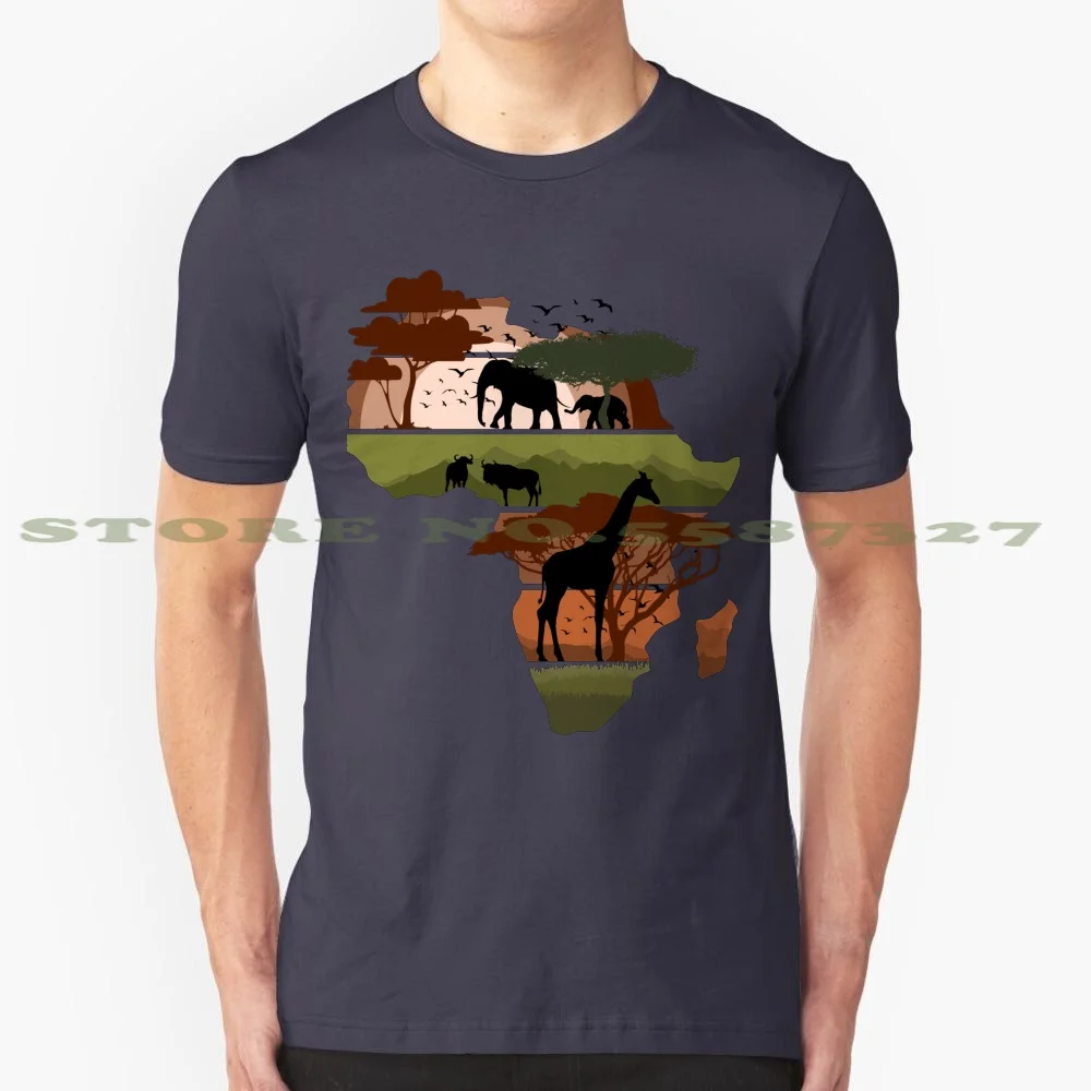 Africa 100% Cotton T-Shirt Africa African History Month Black Elephant Safari Sunset Nature Wild Djungle Map Forest Giraffe