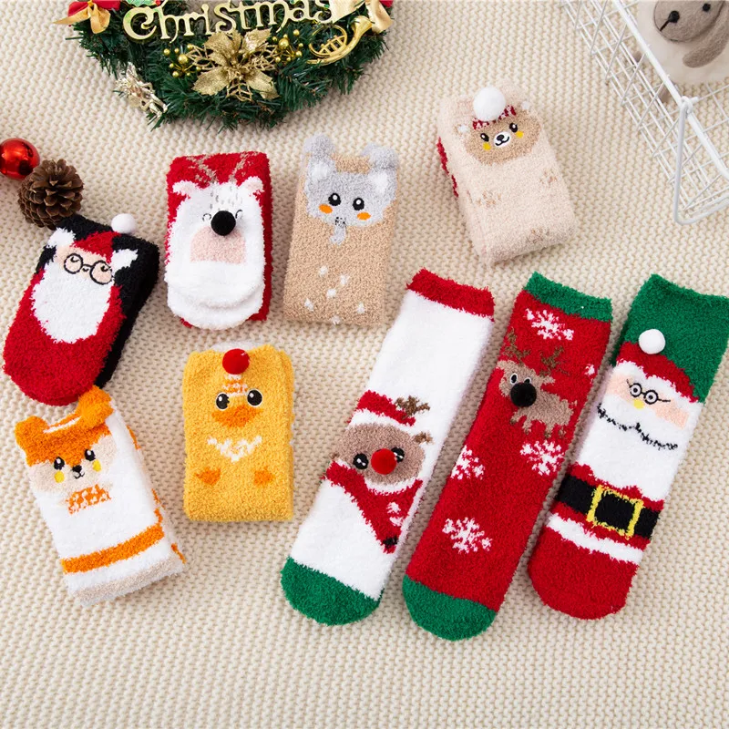 New Arrivals kawaii lovely Socks Women Sock Winter Warm Colorful Soft Cotton Cute Santa Claus Deer Socks For Girl Christmas Gift